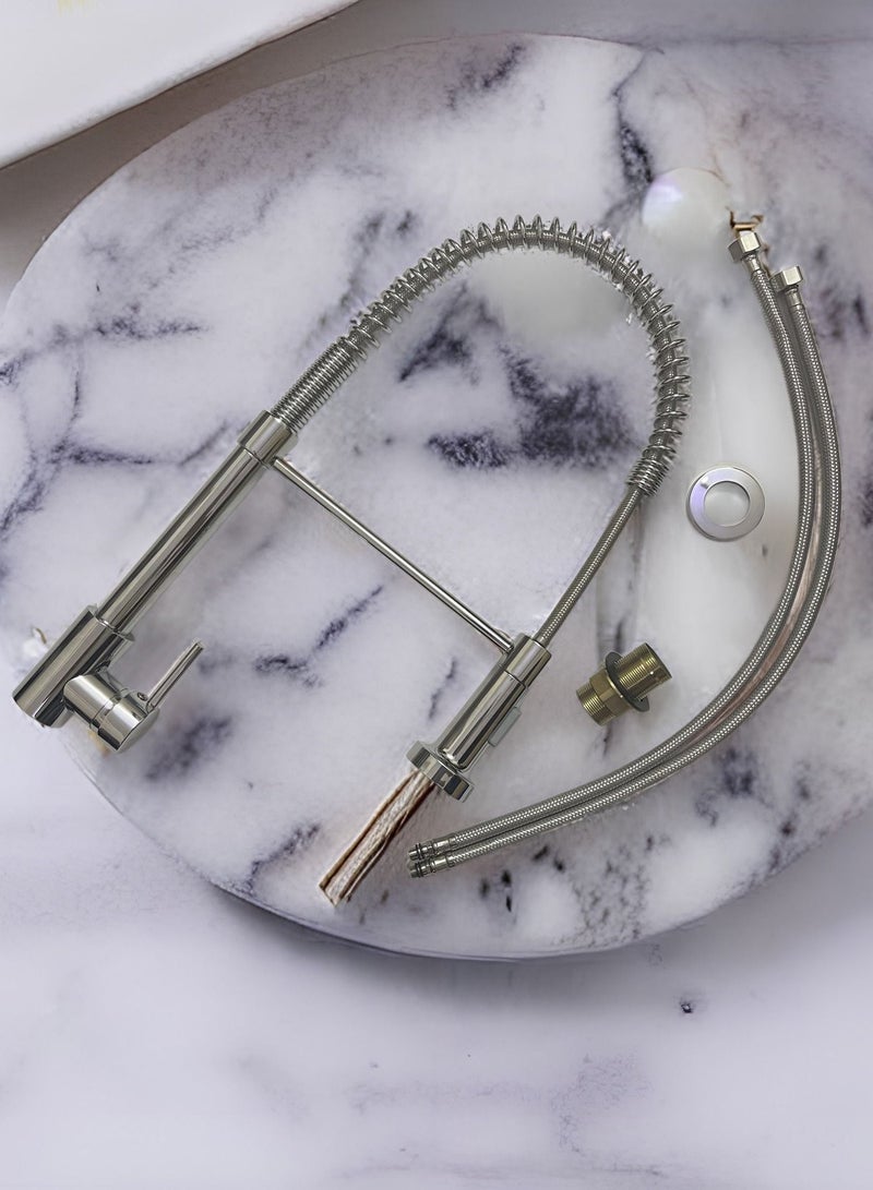 Faucet 360° Rotatable Kitchen Mixer Taps Kitchen Faucet with 2 Spray Types Extendable Spiral Spring Faucet Kitchen Sink Faucet Dishwasher Rotatable Silver Color - Image 2